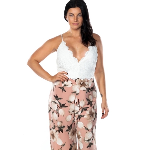 Luxe Label Pants - CARMEN LACE FLORAL JUMPSUIT